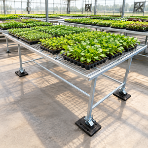 Table de travail de jardin à un seul niveau en treillis métallique, bac à semis mobile sur roulettes, banc de pépinière, chariot de jardinage à cadre galvanisé, facile à utiliser - Product Image 1