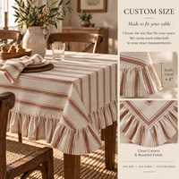 Nappe en coton et lin rayée à volants, style ferme, sur mesure pour table à manger, décoration maison et cuisine, vente en gros