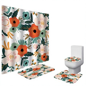 Modern Eco-Friendly Bathroom Shower Curtain Waterproof 3D Carpet Entrance <b>Doormat</b> Four-Piece Set Toilet Seat <b>Customized</b> Shape - Product Image 4