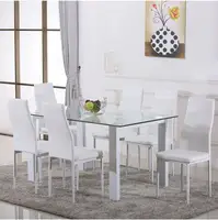 Kaca Meja Sudut untuk Ruang Tamu Makan dengan Emas Base Top Makan Marmer Kayu Abu-abu Makan Malam Set 5 Kursi