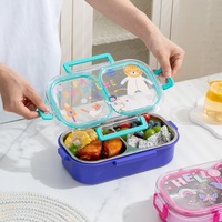 C143 Boîte à bento portable en acier inoxydable de qualité alimentaire pour enfants, 3 compartiments, avec couverts