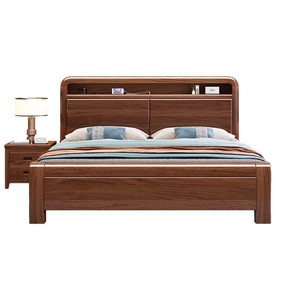 Lit en bois massif noyer 1,8 m avec coffre de rangement bas, mobilier de chambre - Product Image 4