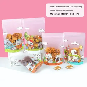 Sacs en Mylar personnalisés, mignons et <span class=keywords><strong>de</strong></span> style dessin animé, pour enfants, pour bonbons et collations, refermables avec fermeture éclair, pochette debout avec fenêtre, personnalisable - Product Image 6