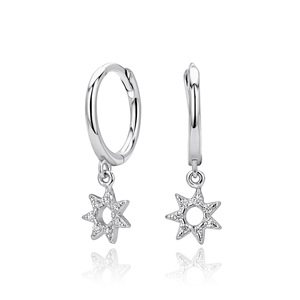 925 <b>Silver</b> Woman Fashion <b>Earring</b> Octagram CZ Dangle Huggie <b>Hoop</b> Solid 925 Sterling <b>Silver</b> Hypoallergenic <b>Earrings</b> <b>For</b> <b>Women</b> - Product Image 2