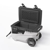 Glacière portable OEM 55QT moderne à injection, double compartiment avec roues et poignée télescopique pour pique-nique et camping