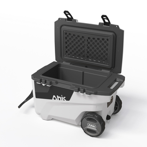 Glacière portable OEM 55QT moderne à injection, <span class=keywords><strong>double</strong></span> compartiment avec roues et poignée télescopique pour pique-nique et camping - Product Image 3