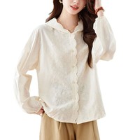 Chemisier en coton brodé à manches longues pour femme, nouvelle collection printemps 2026, style français, haut élégant pour femme