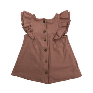 Vestido vintage acanalado para bebé niña con botones traseros y volantes sin mangas, tipo camiseta para niña pequeña - Product Image 4