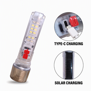 Lampe <span class=keywords><strong>torche</strong></span> LED rechargeable solaire avec USB Type-C, lumière latérale, stroboscope <span class=keywords><strong>rouge</strong></span> et bleu, lumière principale pour le camping et les activités de plein air - Product Image 1