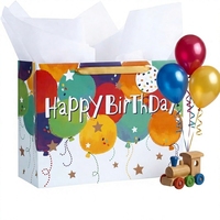 Sac en papier de luxe coloré pour cadeaux d'anniversaire avec poignée en papier artistique et impression numérique – Unisexe pour fêtes et baby showers