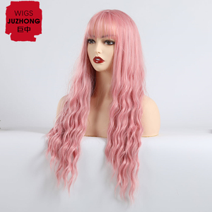 African American Lolita Cosplay Onda di Acqua Resistente Al Calore Dei Capelli Ondulati Sintetico Lunga Parrucca <span class=keywords><strong>Rosa</strong></span> <span class=keywords><strong>Parrucche</strong></span> Con La Frangetta - Product Image 2