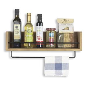 <span class=keywords><strong>Étagère</strong></span> murale en <span class=keywords><strong>bois</strong></span> rustique de haute qualité, pour le rangement des <span class=keywords><strong>épices</strong></span> de cuisine, avec barre à serviettes et crochets amovibles - Product Image 1