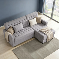Sofá Cama Moderno en Forma de L, Color Gris Claro, con Compartimentos de Almacenamiento Dobles, Tapizado en Terciopelo, Diseño Compacto, Ideal para Apartamentos Pequeños y Espacios para Invitados, con Certificación BSCI