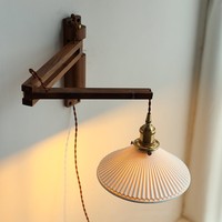 Lampe murale rétro en céramique noyer, pliable, rétractable et rotative pour table à manger, bureau, restaurant