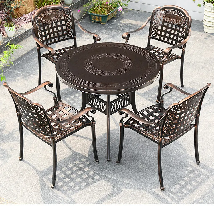 Luxe Simple extérieur en fonte d'aluminium Table et chaise balcon métal petit mobilier combinaison Villa cour terrasse Table chaise
