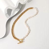 Collier de perles à boucle Ot, chaîne cubaine, en acier inoxydable, demi-chaîne cubaine, demi-chaîne d'eau douce, collier connecté