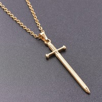 Collier pendentif épée en acier inoxydable plaqué or, argent et arc-en-ciel, bijoux hip-hop gothiques avec chaîne de 50 cm