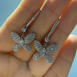 E2174 Orecchini in oro bianco con diamanti taglio marquise, diamanti naturali, stile romantico da sposa per donna - Product Image 3