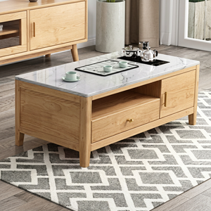 Mesa de centro moderna de madera con tapa de mármol y cajón de almacenamiento, muebles escandinavos para sala de estar - Product Image 2