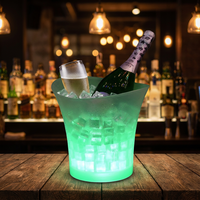Seau à glace LED à piles AA 5L, double paroi, antichoc, en plastique PP, avec logo personnalisé imprimé, pour bar, KTV, fête