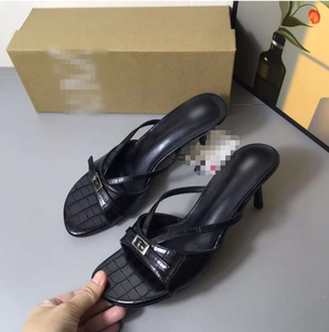 सेक्सी डिजाइनर हील्स ब्लैक चप्पल स्टाइलेटो सैंडल खुले पैर की अंगुली एक लाइन कैजुअल बकल पतली ऊँची एड़ी के जूते - Product Image 3