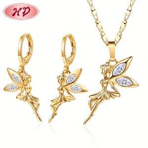 Ensemble de bijoux féeriques pour femmes, collier et boucles d'oreilles en or plaqué 18 carats, motif fleur, bijoux HD Fashion - Product Image 1