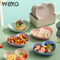 YFBXG Assiette à collation en paille de blé en forme de cœur, sans BPA, réutilisable, pour fruits, salades, bonbons, 4 couleurs, vaisselle de fête