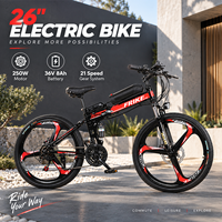 Vélo de montagne électrique pliable haute vitesse 26 pouces 250W 36V 8Ah 10Ah Suspension intégrale 21 vitesses Freins à disque mécaniques Vélo électrique à frein à disque