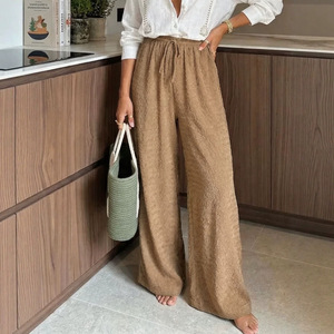 <span class=keywords><strong>Pantalones</strong></span> casuales de <span class=keywords><strong>mujer</strong></span> de pana y poliéster de corte recto con cintura elástica de color liso, holgados, de verano, transfronterizos 2026 para <span class=keywords><strong>Wish</strong></span> - Product Image 2