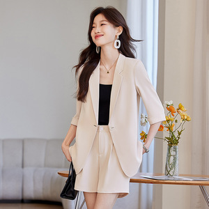 Women's Thin Three Quarter Sleeve Suit Jacket Set Summer Breathable Office Lady Style Polyester Fabric - Product Image 1