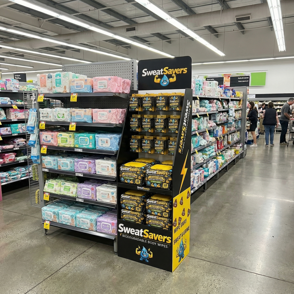 Custom Cardboard Floor Display Stand for Baby Wipes Retail POP POS Display Rack | FSC Corrugated Shelf for Supermarket Pharmacy — view 2