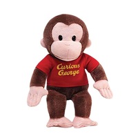Peluche singe Curious George avec logo personnalisé, vêtements rouges, gorille en peluche, poupée, dessin animé, coussin moelleux, décoration
