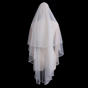 Trendy Mềm Vải Tuyn Hai Lớp Cô Dâu Veils Trắng Ngọc Trai Rhinestone Đính Cườm Cạnh Phụ Nữ Veils - Product Image 3