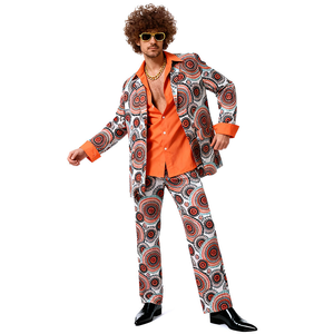 Costume de <span class=keywords><strong>couple</strong></span> rétro hippie des années 70 avec pantalon patte d'éléphant imprimé cercle, manches cloche, ensemble 2 pièces, perruque pour Halloween et jeux de rôle - Product Image 5