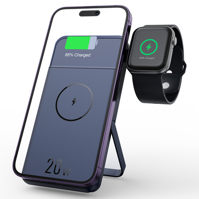 KC 10000mAh Multifunctional Magnetic Suction Power Bank Wireless Fast Charging Stand for Apple Watch 20W Output Power