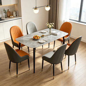 Modern Rectangular Marble Top <b>Dining</b> Table with Metal Legs and Orange PU Leather <b>Chairs</b> for Home <b>Dining</b> Furniture - Product Image 5