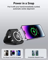 Chargeur sans fil 15W 3 en 1, station de charge sans fil magnétique pliable, chargeur de voyage pour iPhone toutes séries, iWatch et écouteurs