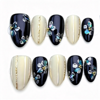 Faux ongles de luxe faits à la main en amande, qualité salon, style de luxe, vente en gros, marque privée