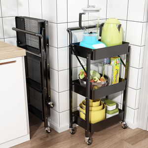Folding Kitchen Storage Rack 3 Tier Movable <b>Trolley</b> With Wheels For Food And Baby Supplies Storage - Product Image 2