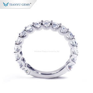 Tianyu gemme puro <span class=keywords><strong>oro</strong></span> bianco anello <span class=keywords><strong>di</strong></span> <span class=keywords><strong>fidanzamento</strong></span> 3*3 millimetri asscher incolore moissanite wedding eternity band - Product Image 2