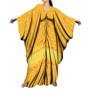 Винтажное женское длинное платье-Кафтан в этническом тихоокеанском стиле с глубоким V-образным вырезом - Product Image 3