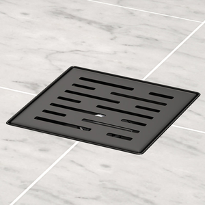 Desagüe de <span class=keywords><strong>ducha</strong></span> cuadrado moderno de 6 pulgadas, negro mate 304, con salida vertical, rejilla lineal extraíble y atrapapelos para baño - Product Image 2