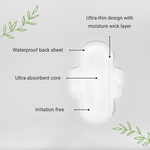 Almohadillas absorbentes ultrafinas para el día con 100% algodón natural, <span class=keywords><strong>toallas</strong></span> sanitarias hipoalergénicas con cloro y sin fragancia - Product Image 2