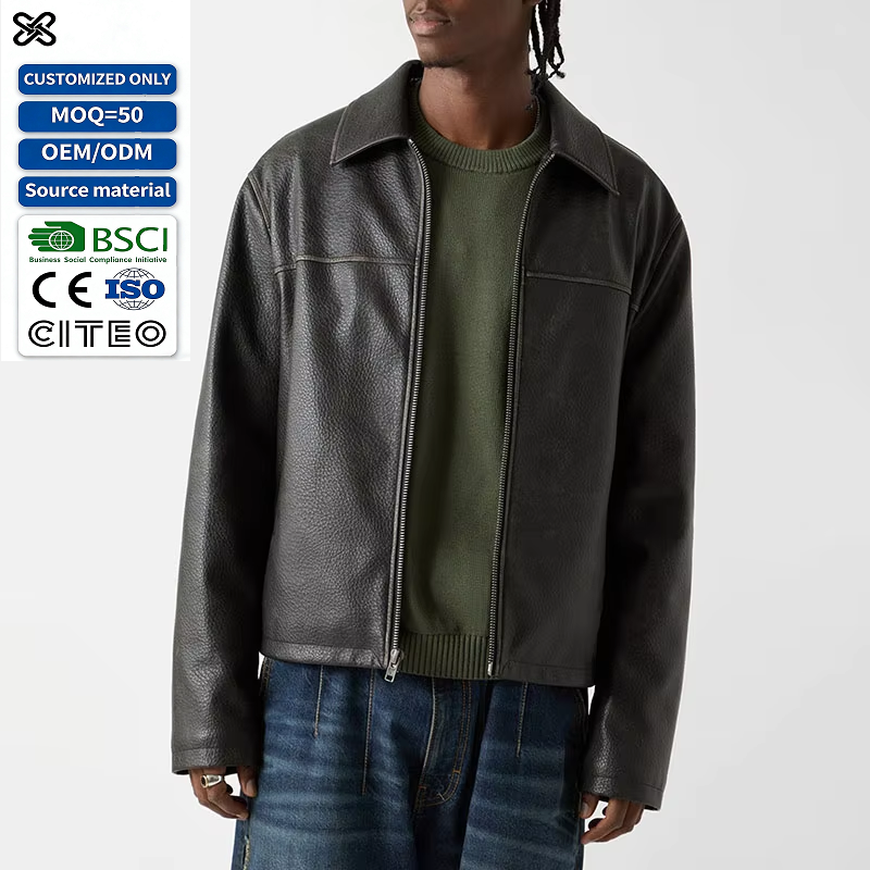 Vintage Brown Faux Leather Bomber Jacket