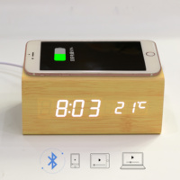 Jam Alarm Nirkabel Meja, Speaker Kayu & Jam Alarm Nirkabel, Pengisian Daya Nirkabel, Jam Meja