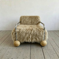 Fauteuil confortable en peau de mouton, style Mid-century Modern, Bauhaus, en acier inoxydable, pour hôtel, villa, salon et ferme