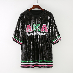 Factory Custom Sequin Long T Shirt Party Club Top Loose <strong>Clothes</strong> Blue <strong>Gold</strong> 22 AKA 08 Greek Sorority Sparkler Jersey Dress - Product Image 3