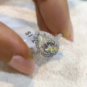 Gioielli da donna fede nuziale in stile alla moda con taglio a pera Halo 2CT S925/10K anello di fidanzamento con Moissanite in oro massiccio