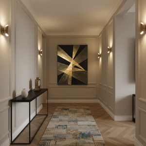 Quadro Moderno Geometrico a Stella in Rilievo Oro e Nero su Tela per Arredamento di Lusso - Product Image 4