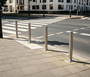 Borne de sécurité fixe anti-collision en acier inoxydable 304 de 114 mm avec anneau LED intégré pour parcs, centres commerciaux, allées et aménagements paysagers - Product Image 2